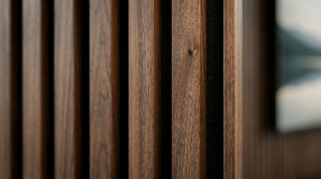 Set 4 pannelli fonoassorbenti dogati in MDF colore Teak H280X60,5X1,2cm | OX Zeroper