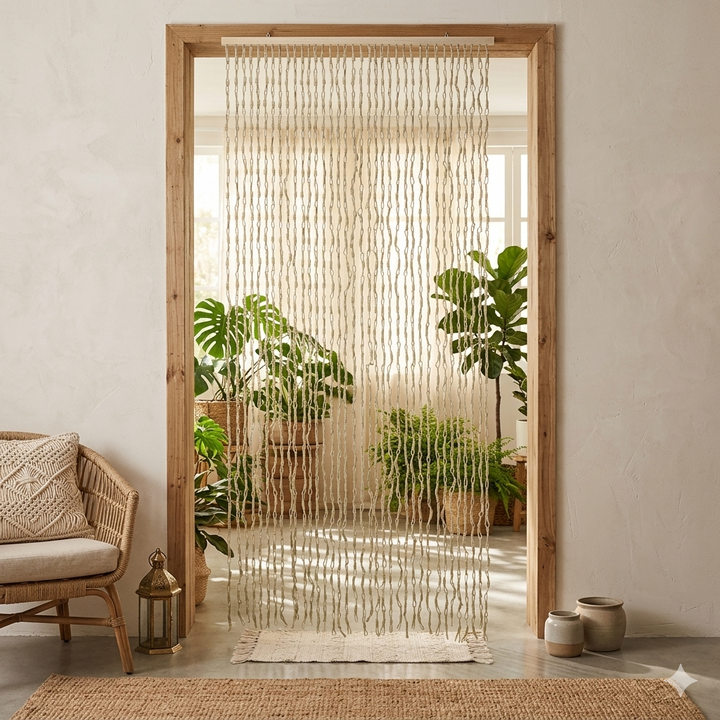 Tenda Maya Antimosche in Mais 120x240 cm con Supporto in Legno