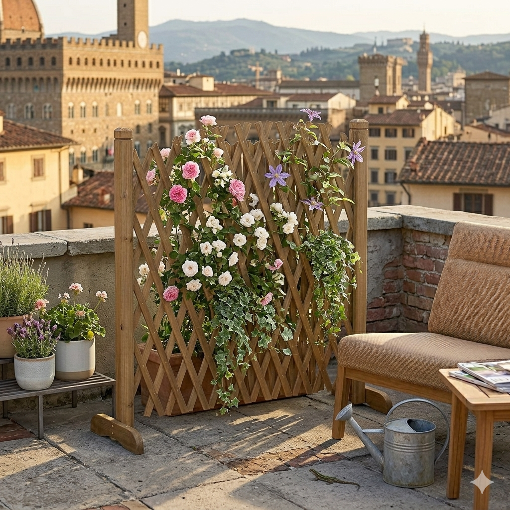 Grigliato estensibile in legno con piedi per balconi, terrazzi e giardini  Verdelook