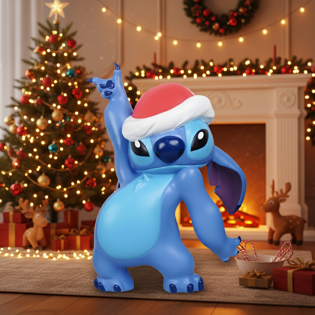 Statuetta Stitch Con Cappello da Babbo Natale