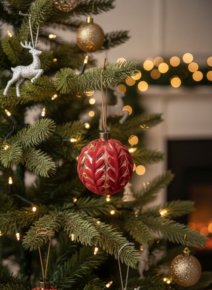 Palla di Natale 3D in vetro effetto Spiral + Decoro Velluto - Perrone Shop