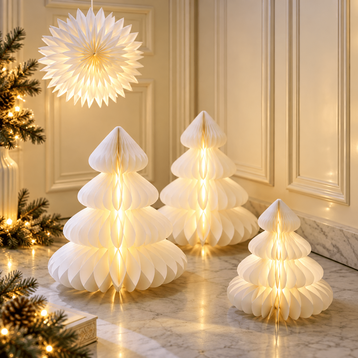Albero di Natale LED in Carta Bianca con Luce Calda 24 x 28 cm | Kaemingk - Perrone Shop