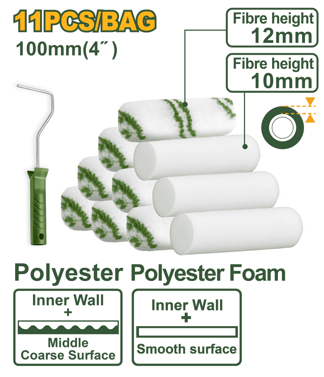 Set rulli per pittura Jadever 100 mm con manico – 11 pezzi per superfici lisce e pareti interne - Perrone Shop