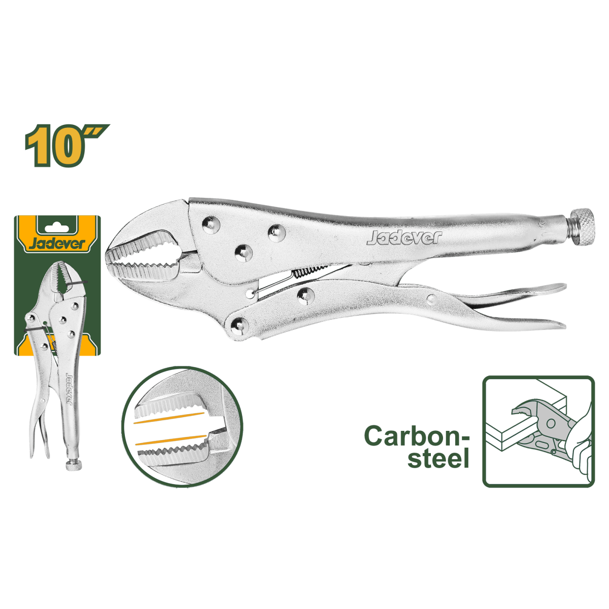Pinza Autobloccante Jadever 10” Apertura 0–43 mm in Acciaio al Carbonio - Perrone Shop