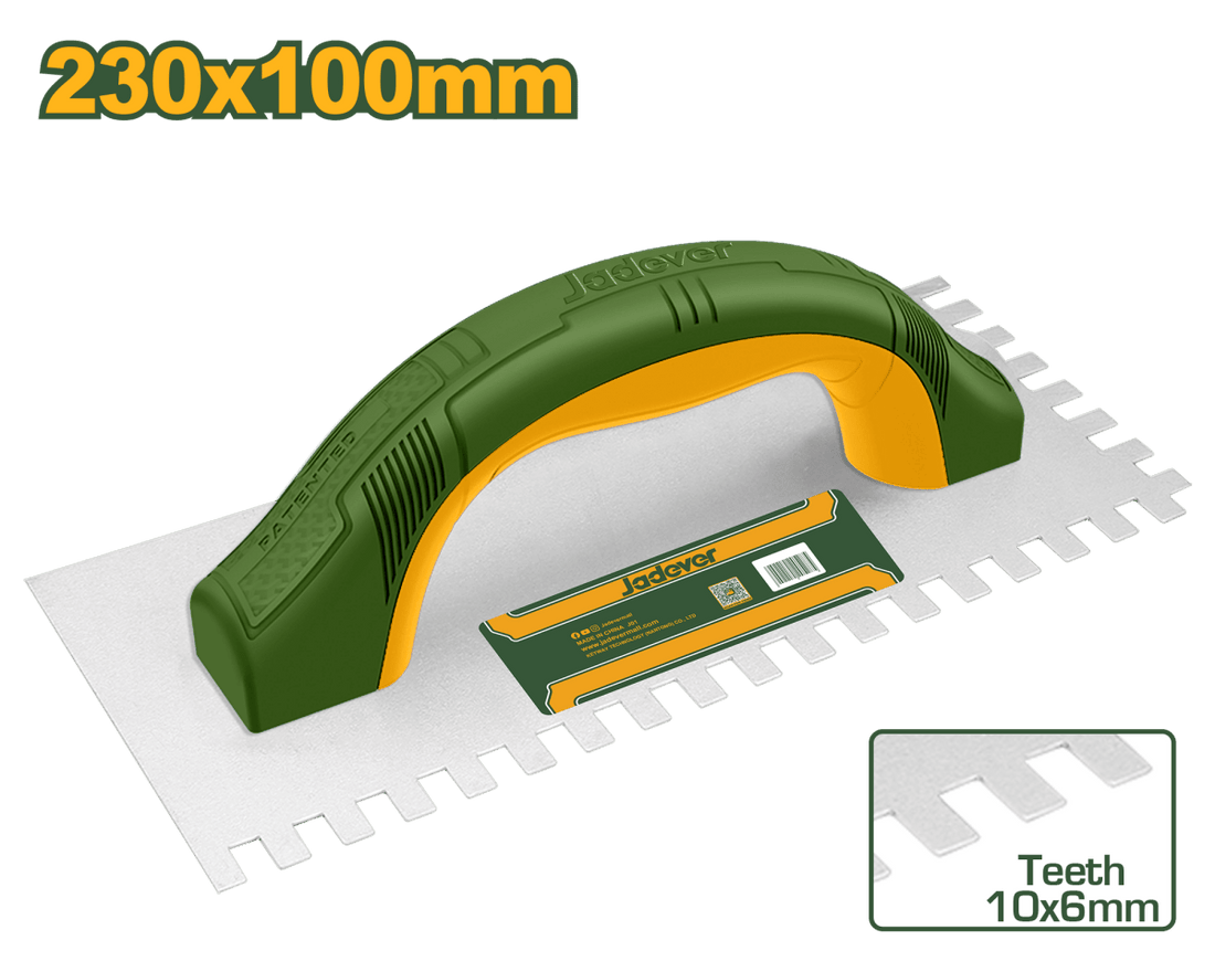 Spatola Dentata Jadever 230x100 mm Denti 10x6 mm in Acciaio al Carbonio - Perrone Shop