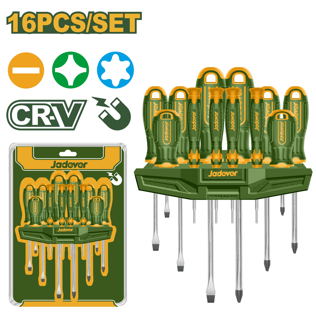 Set Cacciaviti Jadever 16 Pezzi Cr - V Professionali con Support - Perrone Shop