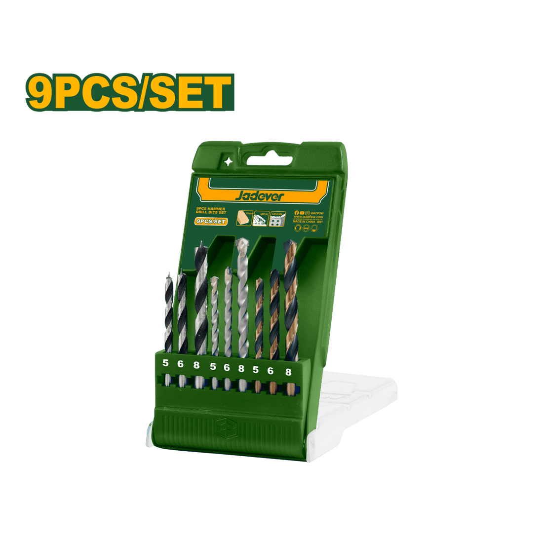 Set Punte Trapano Jadever 9 Pezzi per Metallo, Muratura e Legno 5–6–8 mm - Perrone Shop