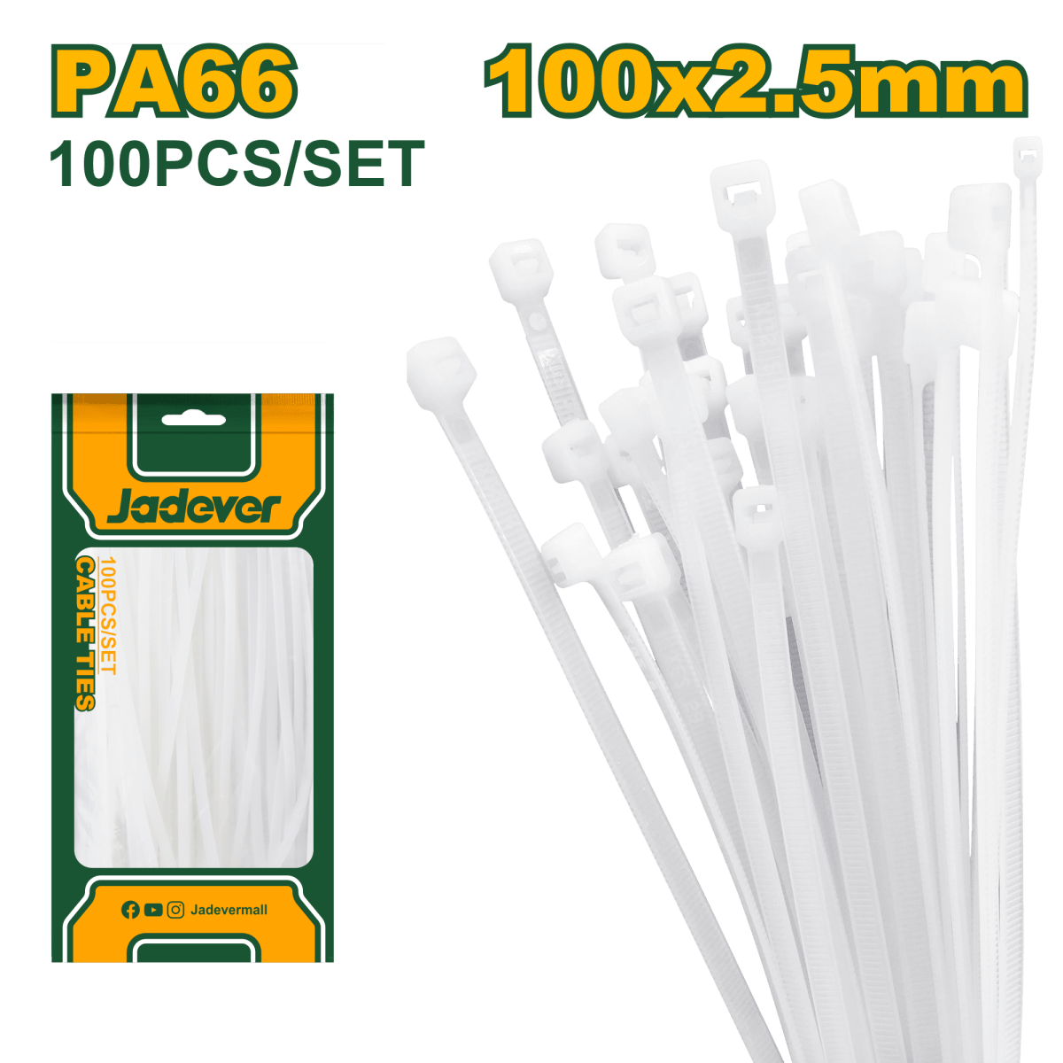 Fascette Stringicavo in Nylon PA66 Jadever – 100 Pezzi, Varie Misure e Spessori - Perrone Shop