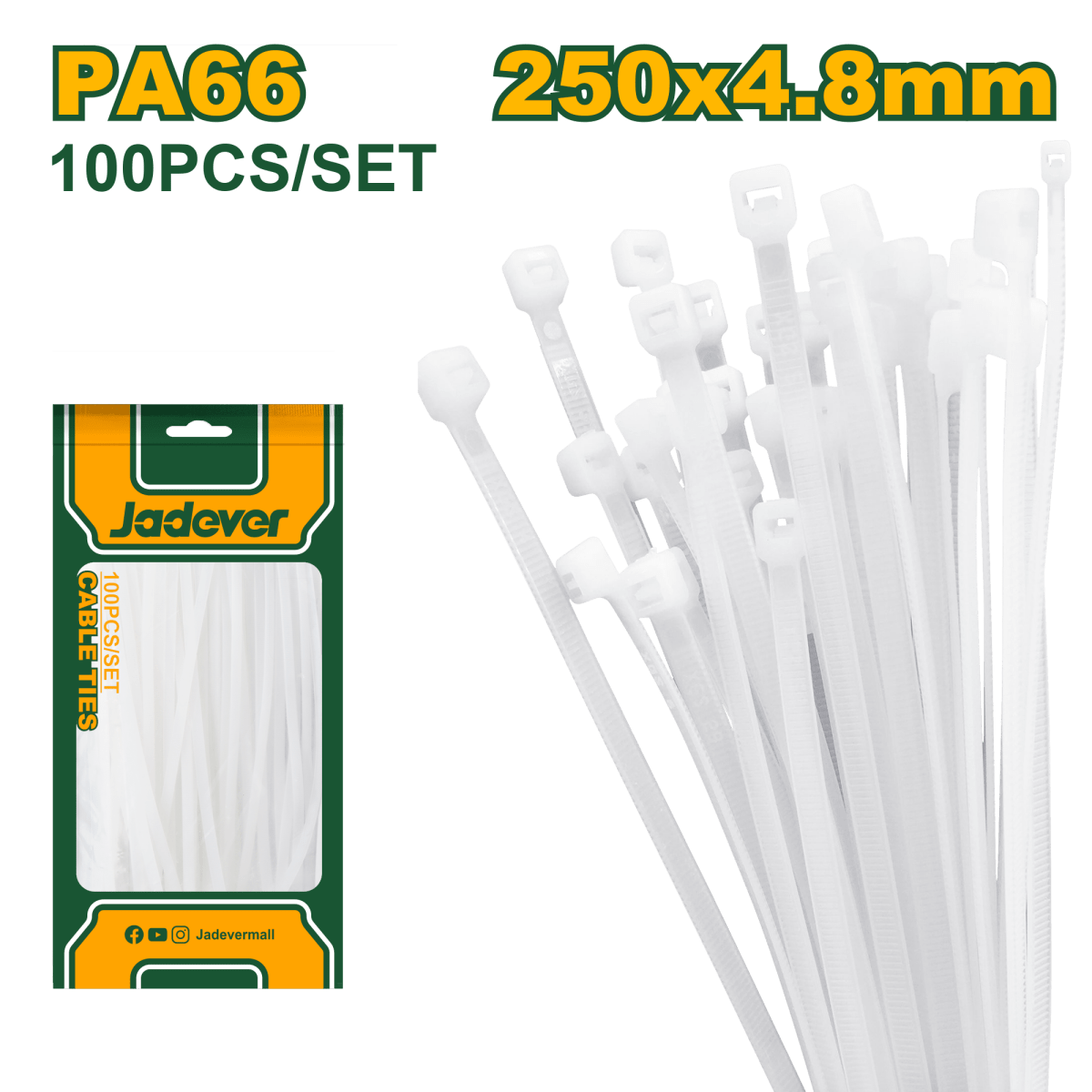 Fascette Stringicavo in Nylon PA66 Jadever – 100 Pezzi, Varie Misure e Spessori - Perrone Shop