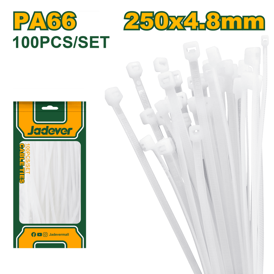 Fascette Stringicavo in Nylon PA66 Jadever – 100 Pezzi, Varie Misure e Spessori - Perrone Shop