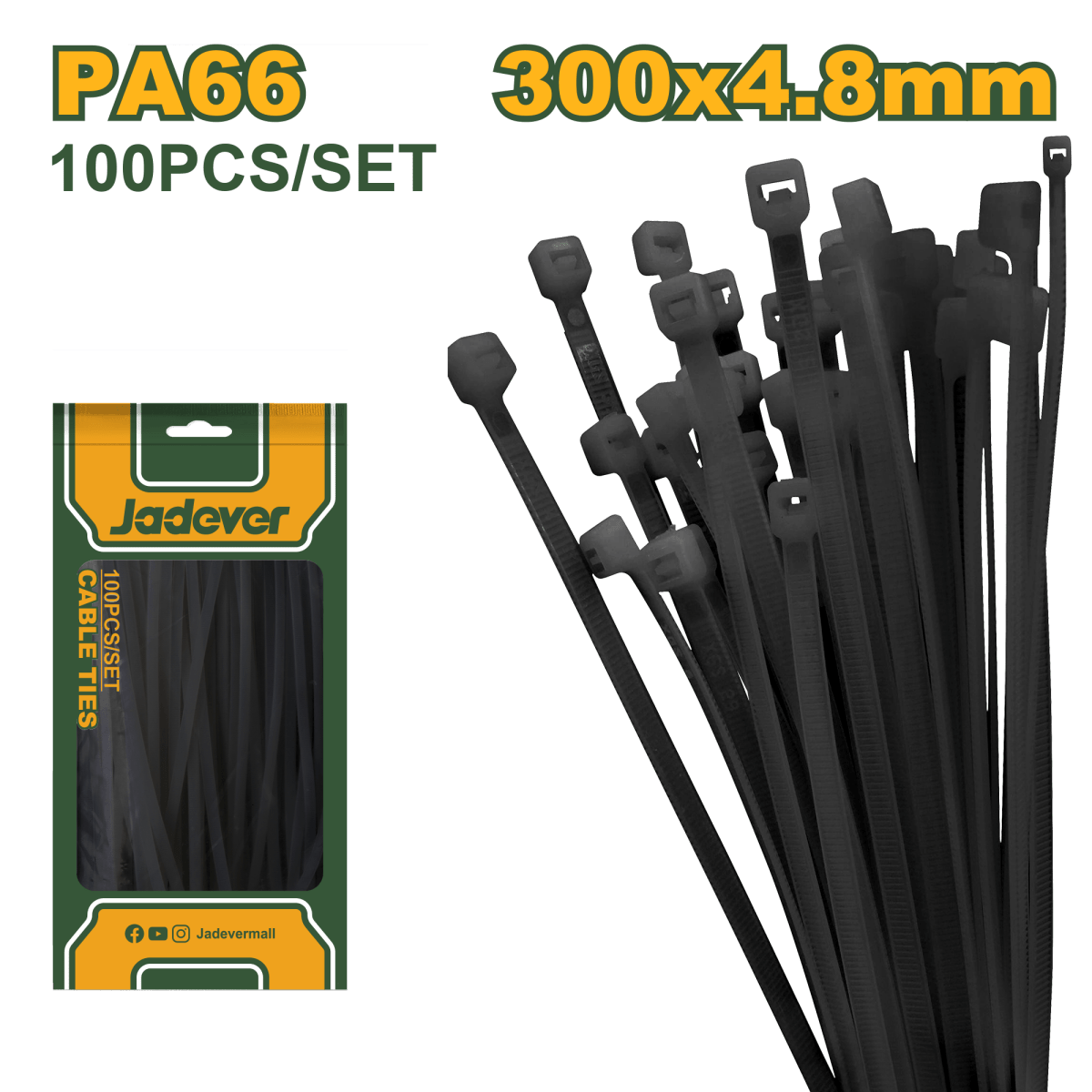 Fascette Stringicavo Nere in Nylon PA66 Jadever – 100 Pezzi, Varie Misure e Spessori - Perrone Shop