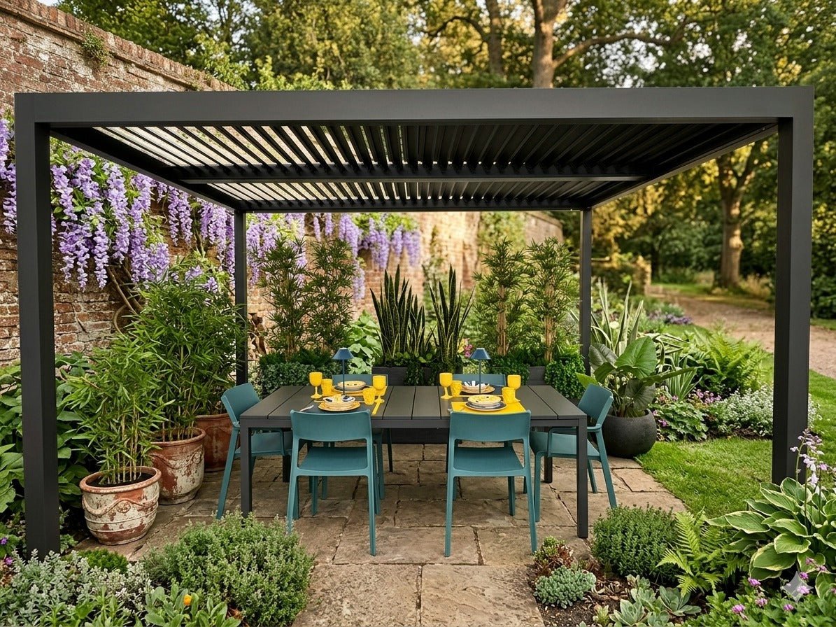 Pergola bioclimatica autoportante in alluminio antracite Gaia Xone - Perrone Shop
