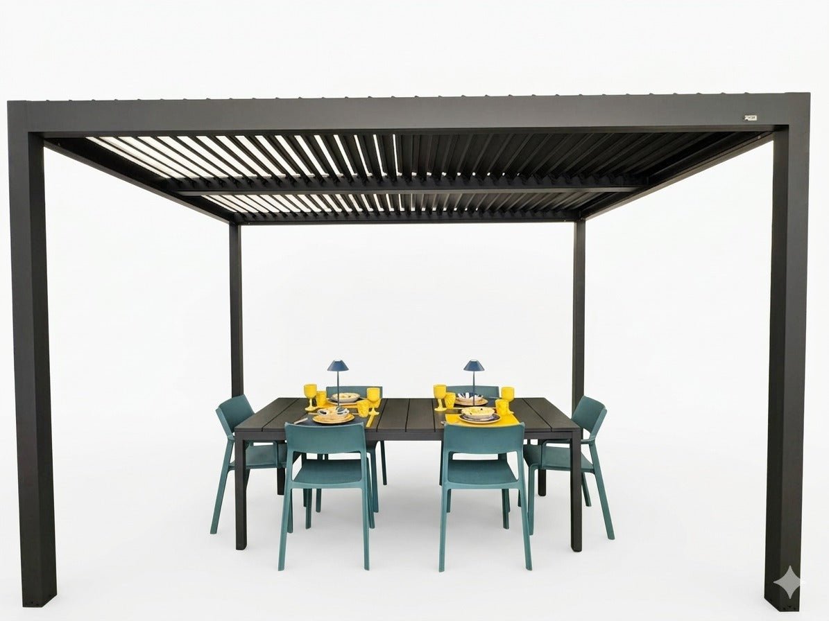 Pergola bioclimatica autoportante in alluminio antracite Gaia Xone - Perrone Shop