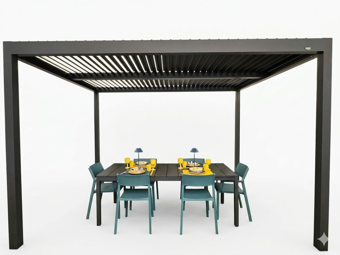 Pergola bioclimatica autoportante in alluminio antracite Gaia Xone - Perrone Shop