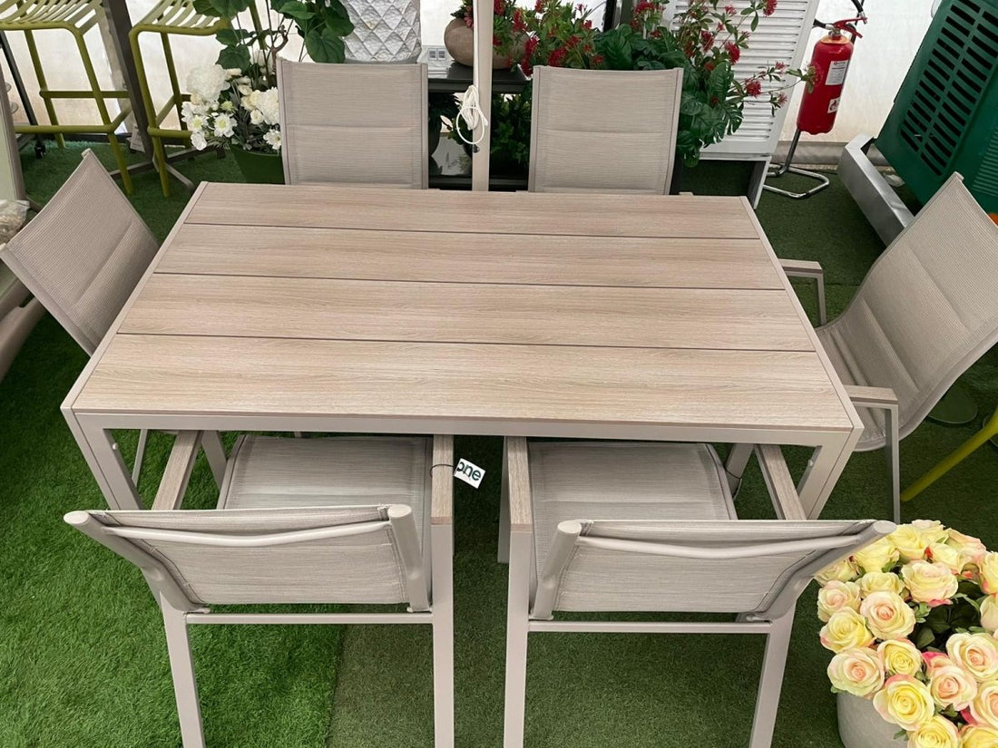 Set da Giardino Asterix greige natural moderno – Tavolo e 6 Sedie | Xone - Perrone Shop