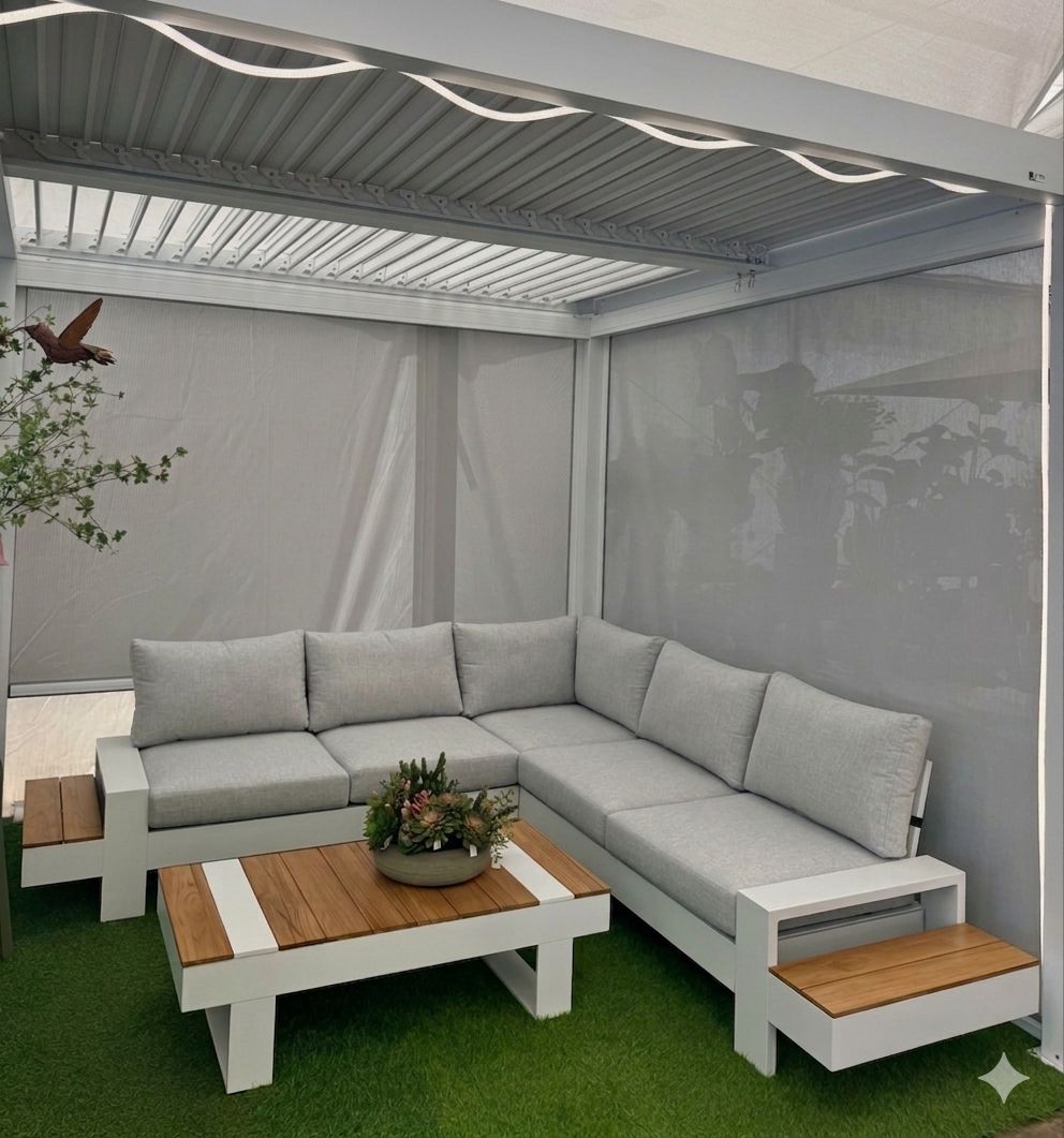 Set da giardino Malibù angolare alluminio e teak Xone