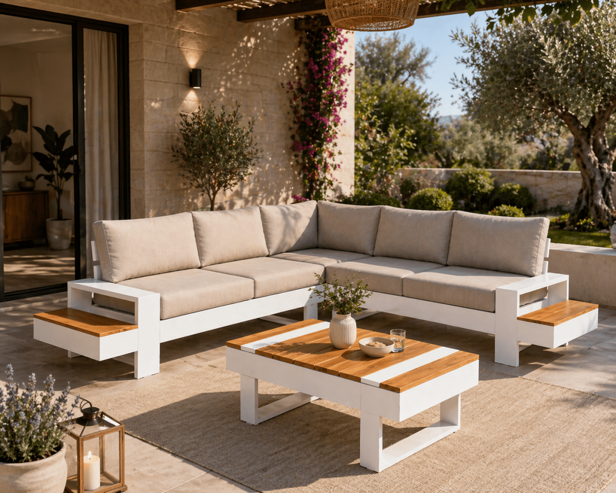 Set da giardino Malibù angolare alluminio e teak Xone - Perrone Shop