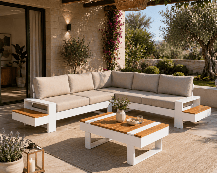 Set da giardino Malibù angolare alluminio e teak Xone - Perrone Shop