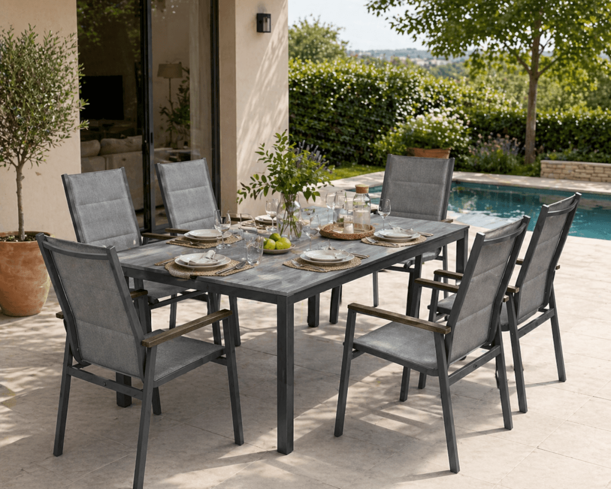 Set da Giardino Asterix Antracite moderno – Tavolo e 6 Sedie | Xone - Perrone Shop