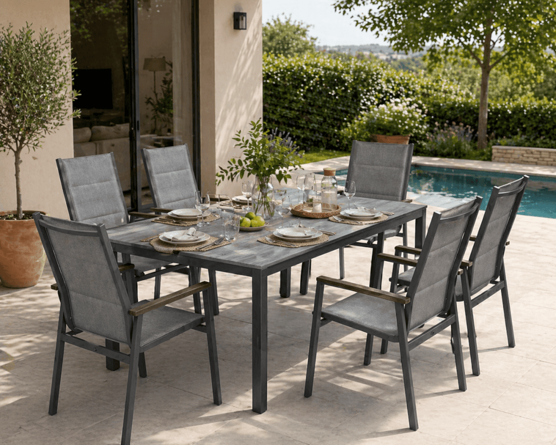 Set da Giardino Asterix Antracite moderno – Tavolo e 6 Sedie | Xone - Perrone Shop
