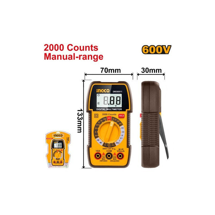 Multimetro digitale Ingco True RMS 2000 conteggi 600V con retroilluminazione - Perrone Shop