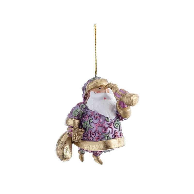 Babbo natale verde e rosa con binocolo pendente di natale 10cm decorato a mano