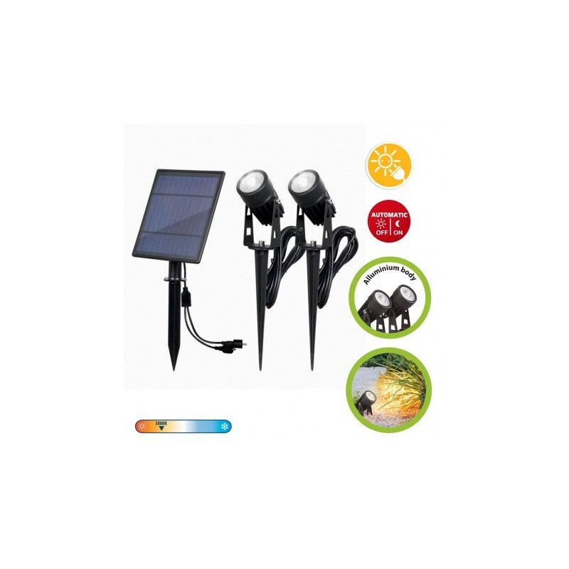 kit 2 faretti LED in alluminio a carica solare
