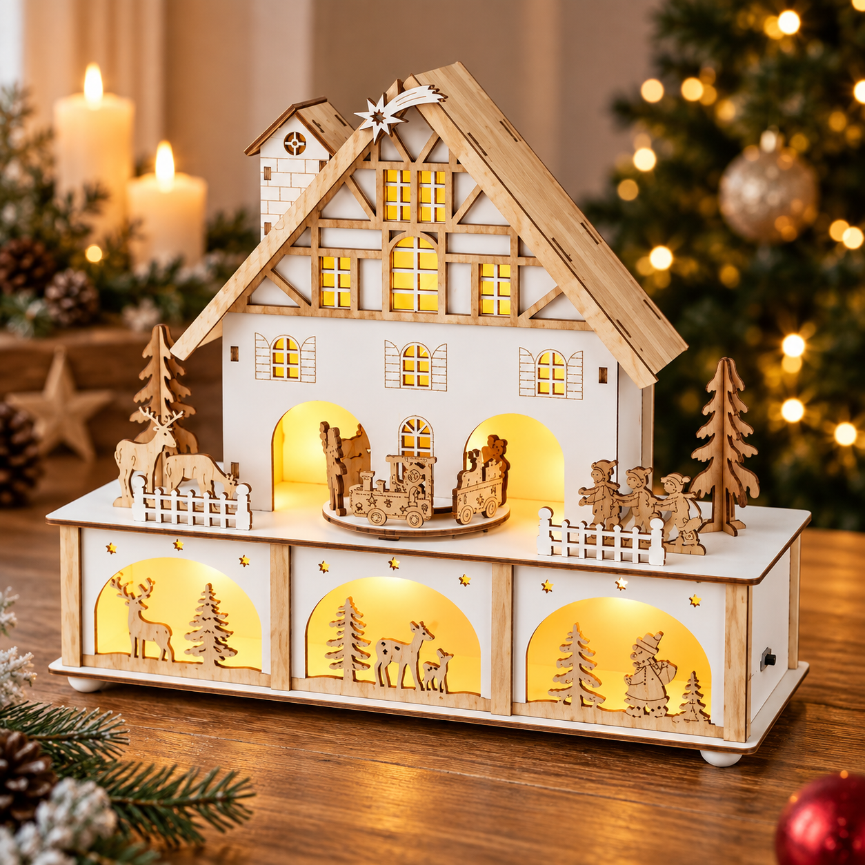 Paesaggio Casa Natalizia LED con Movimento 10 x 27 x H 24,3 cm | Kaemingk