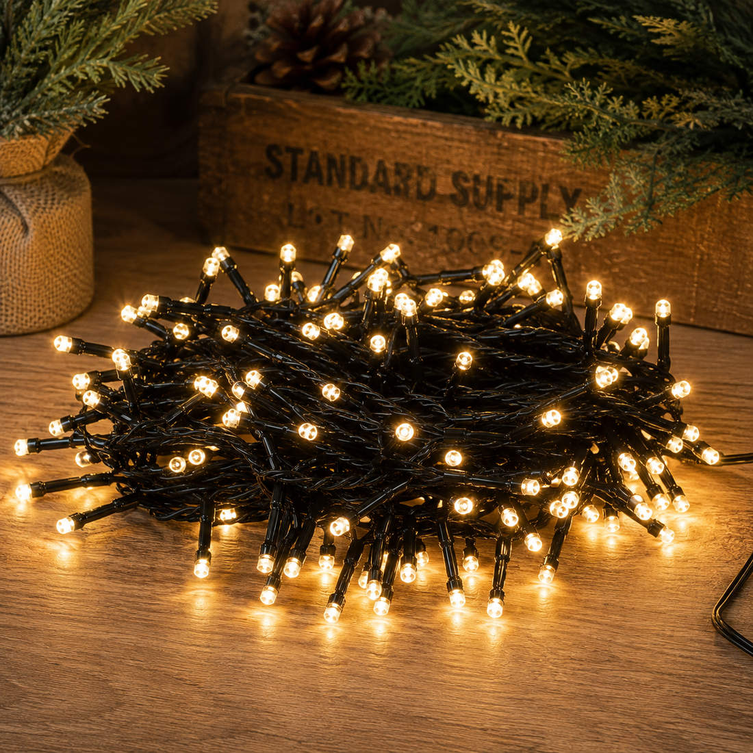 Luci LED Ciliegia Cavo Nero Bianco Caldo L.900 cm | Kaemingk
