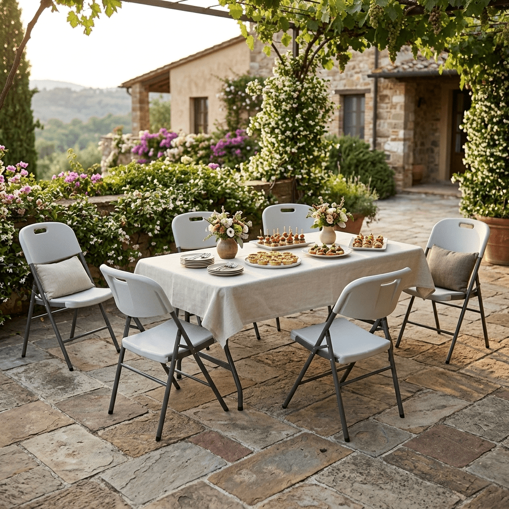 Set da Giardino Catering XONE – Tavolo e Sedie Pieghevoli Resistenti per Eventi e Outdoor - Perrone Shop