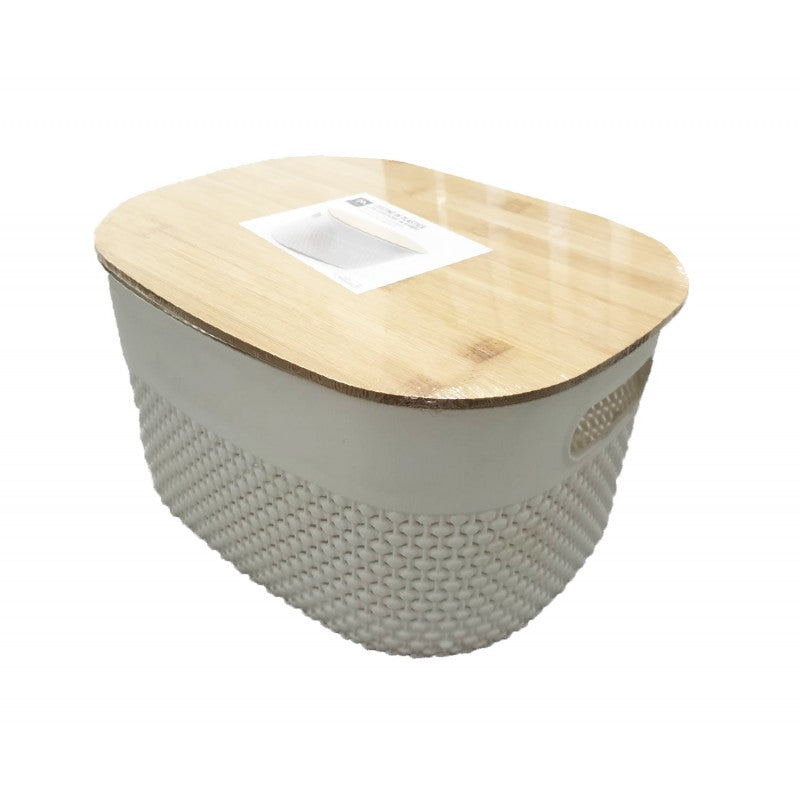 Cestino plastica con coperchio bamboo