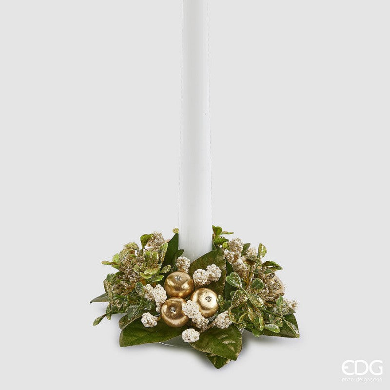 Corona porta candela mela con foglie verde/oro | EDG