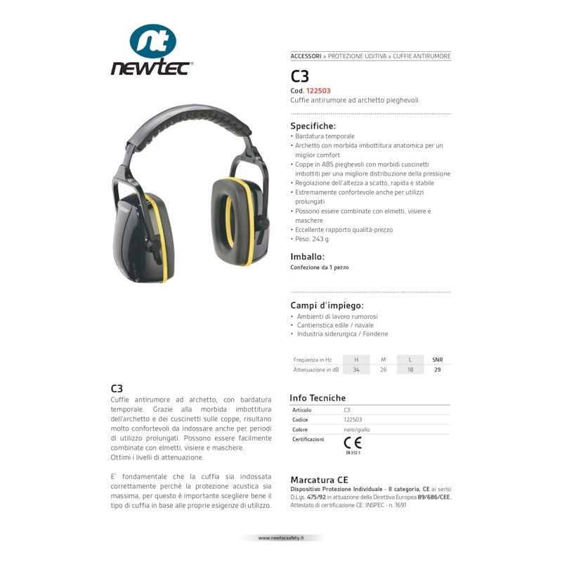 Cuffia antirumore pieghevole newtec c3