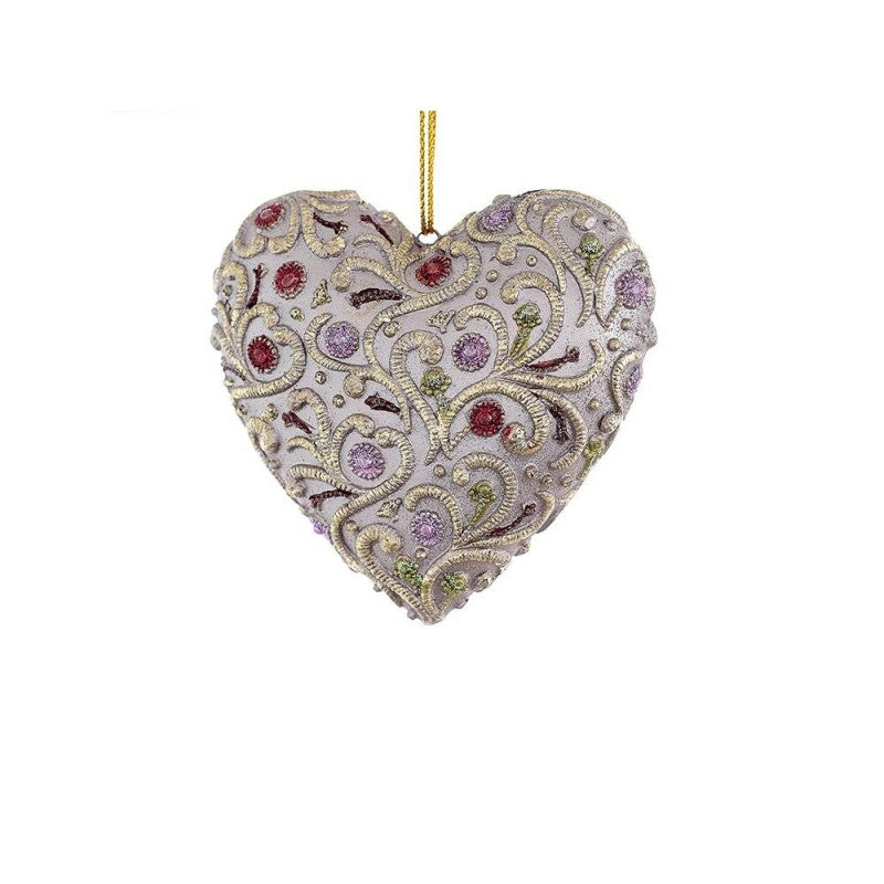 Cuore rosa e champagne, pendente di natale 9cm decorato a mano