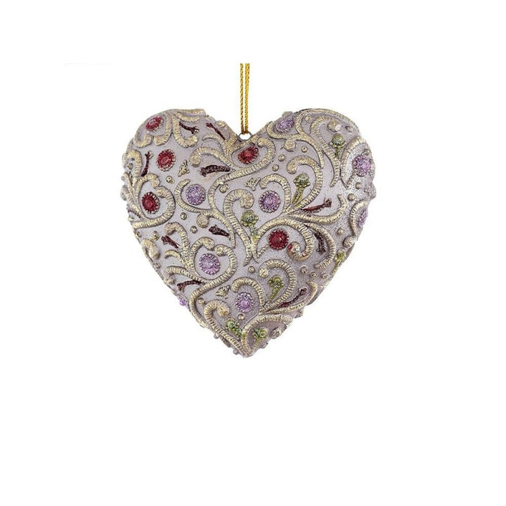 Cuore rosa e champagne, pendente di natale 9cm decorato a mano