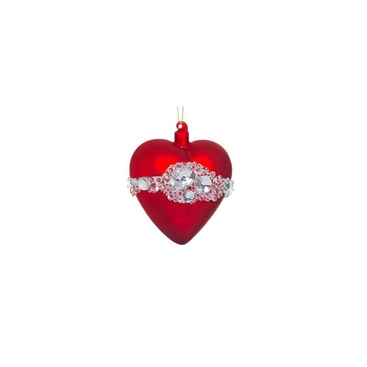 Cuore rosso in vetro con strass