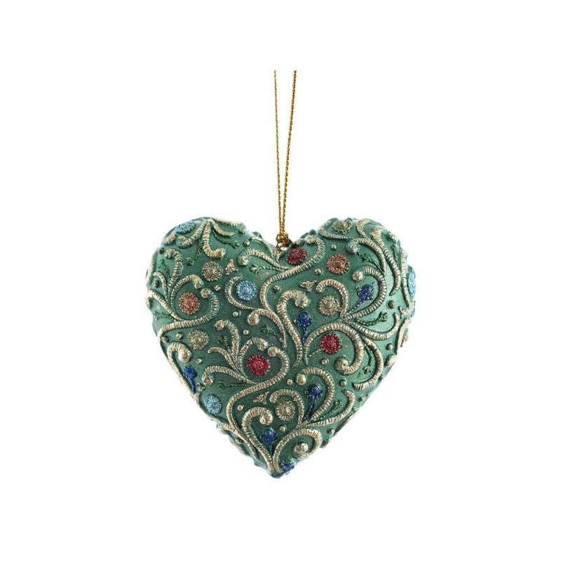 Cuore verde/oro, pendente di natale 10cm decorato a mano