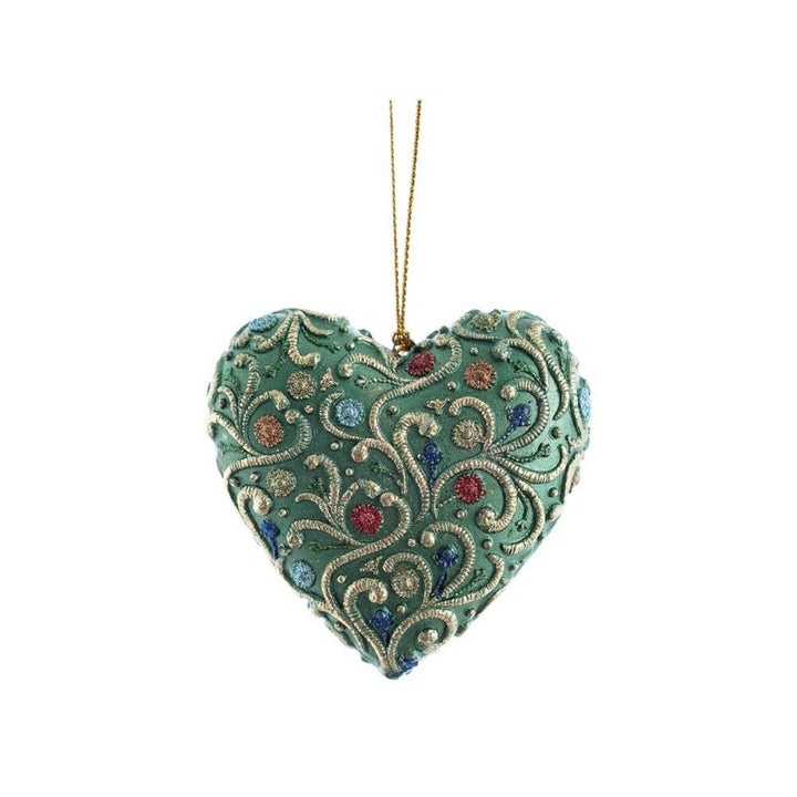 Cuore verde/oro, pendente di natale 10cm decorato a mano