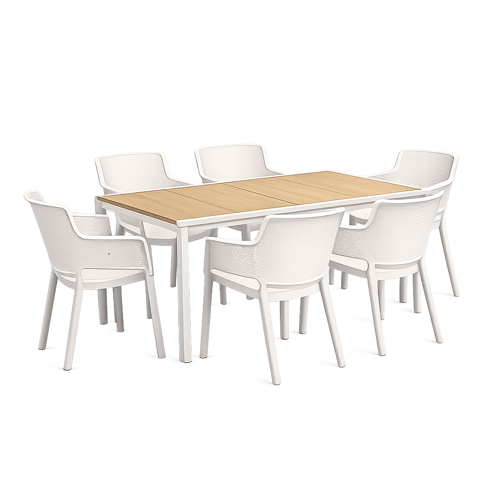 Set tavolo Porto Bianco + 6 poltrone Elisa Bianche | KETER - Perrone Shop