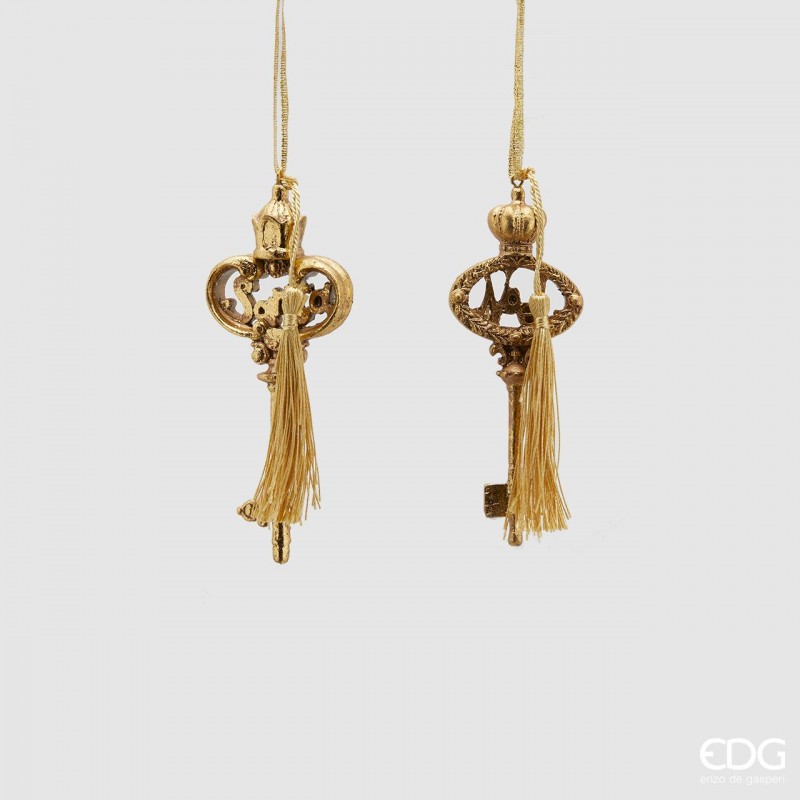 Decorazioni natalizie chiavi dorate con nappina (set 2 pz) | EDG