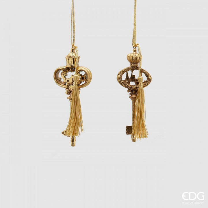 Decorazioni natalizie chiavi dorate con nappina (set 2 pz) | EDG