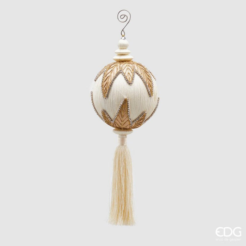 Pallina con Decorazione nappa Ricamo H36 D12 Bianco/oro |  EDG