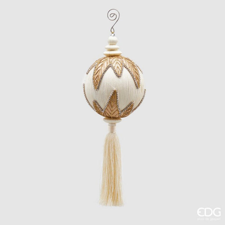 Pallina con Decorazione nappa Ricamo H36 D12 Bianco/oro |  EDG