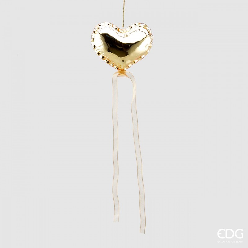 Decorazioni natalizie cuore oro e cuore rosa con nastri (set 2 pz) | EDG