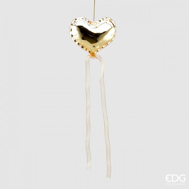 Decorazioni natalizie cuore oro e cuore rosa con nastri (set 2 pz) | EDG