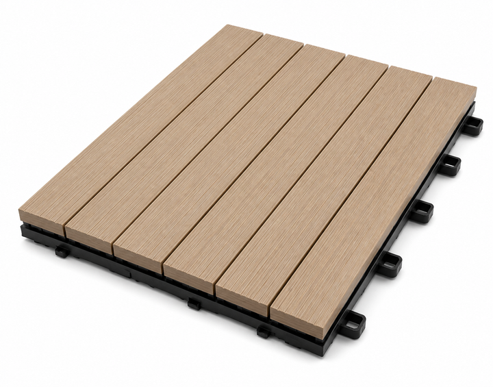 Set Piastrelle WPC a incastro click da esterno effetto legno 50x50cm - 4 pezzi