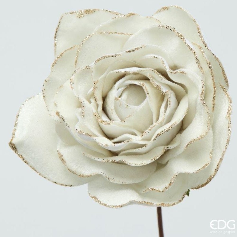 Rosa artificiale avorio in velluto H.55cm | EDG - Perrone Shop