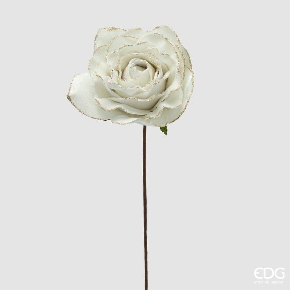 Rosa artificiale avorio in velluto H.55cm | EDG - Perrone Shop