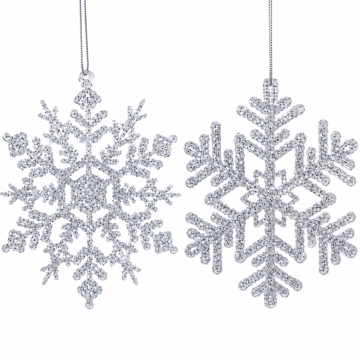 Fiocco di Neve Glitter Acrilico H.12 cm Trasparente/Silver | Kaemingk - Perrone Shop