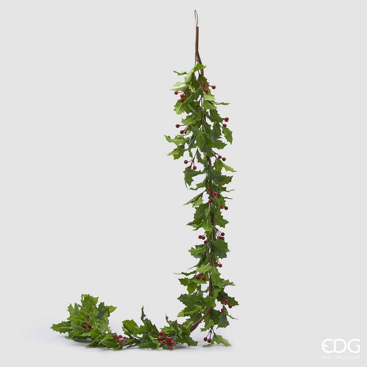 Festone natalizio agrifoglio con bacche 185 cm | EDG